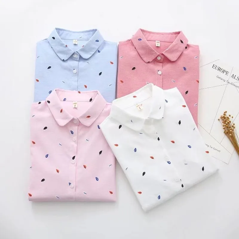 

nvyou gou Long Sleeve Print Blouse Women Turn Down Collar White Blue Shirt Women's Tops Office Lady Casual Shirt Blusas Feminina