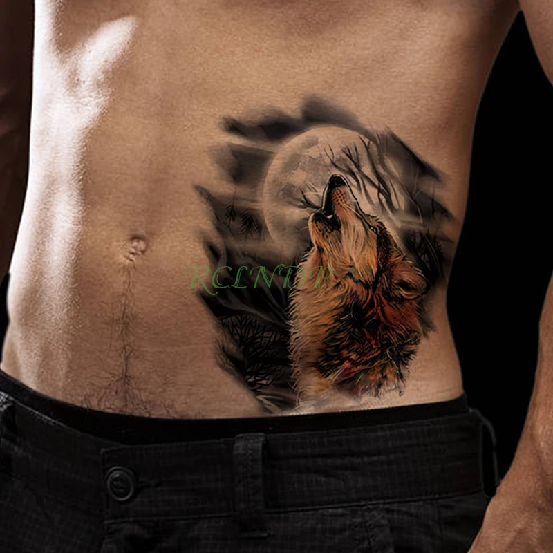 

Waterproof Temporary Tattoo Sticker Wolf roar Moon fake tatto flash tatoo tatouage temporaire big size for women men girl