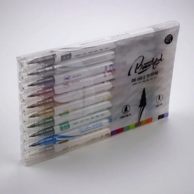 Color Double Head Pen Student Office Metal Note Pen 12 Monochrome Metal Color Creative Hand Account Line Drawing Greeting Card C