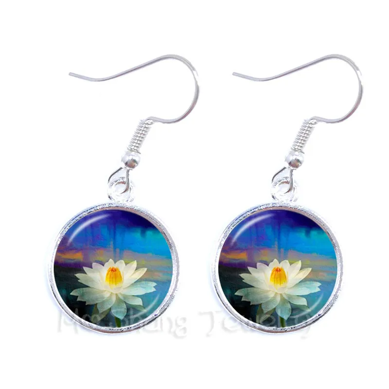 

Серьги Цветок лотоса Мандала фото искусство стекло кабошон капля Священная Геометрия Йога Om ювелирные изделия мода 2018 хороший подарок