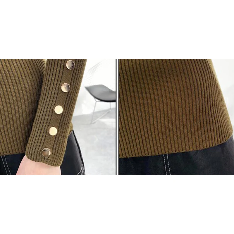 TIGENA Button Sleeve Warm Turtleneck Sweater Women Jumper 2019 Winter Long Knitted Pullover and Female Pull Femme | Женская одежда