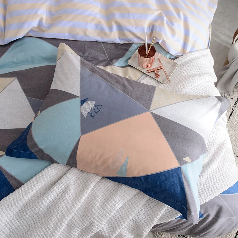 Stylish Colored Rectangle Pattern Sheet Pillowcase Bedding Set 3/4Pc Duvet Cover Sets Twin Double FULL Size Bedlinen | Дом и сад