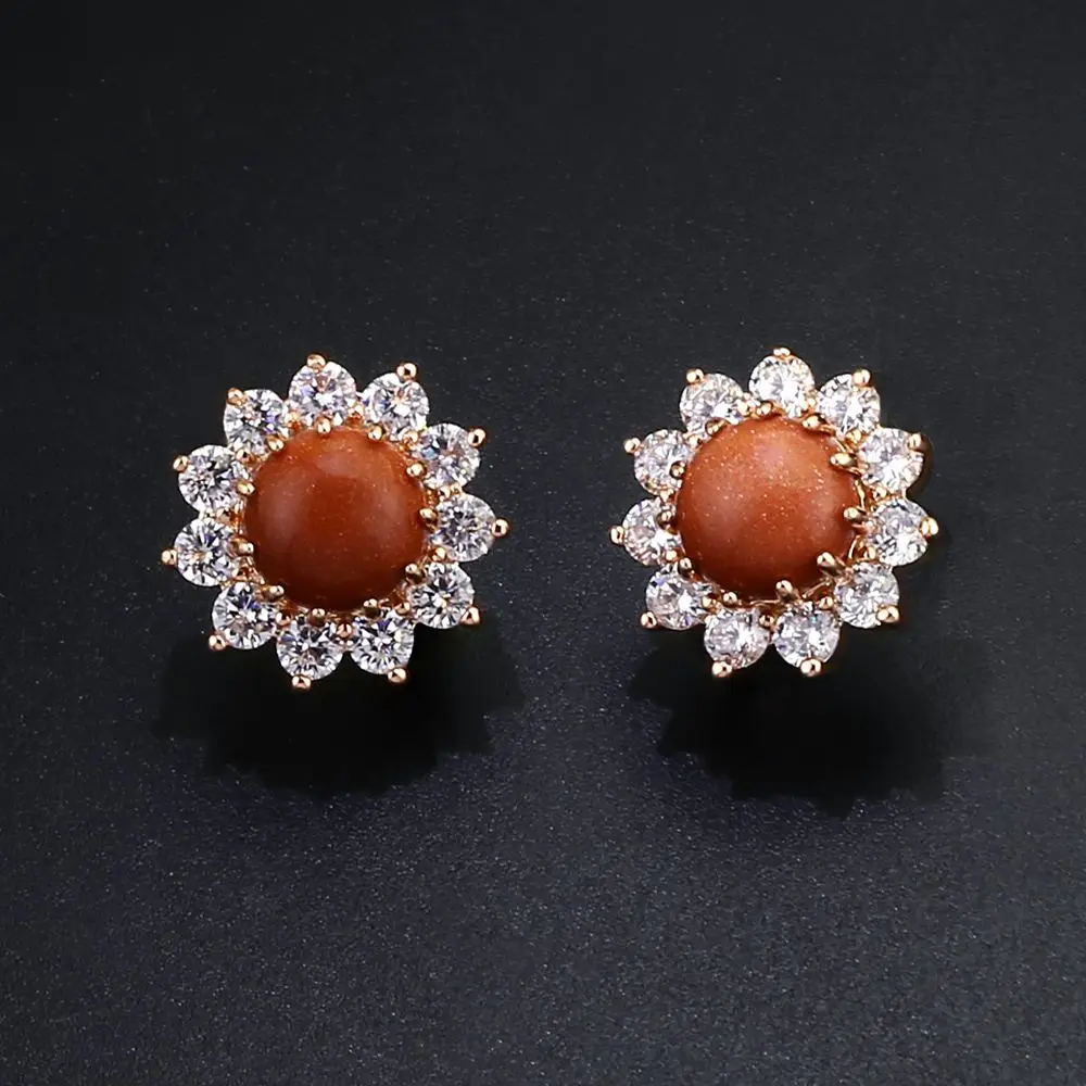 Женские серьги с белым опалом OCESRIO золотистые подвески цветком из кубического