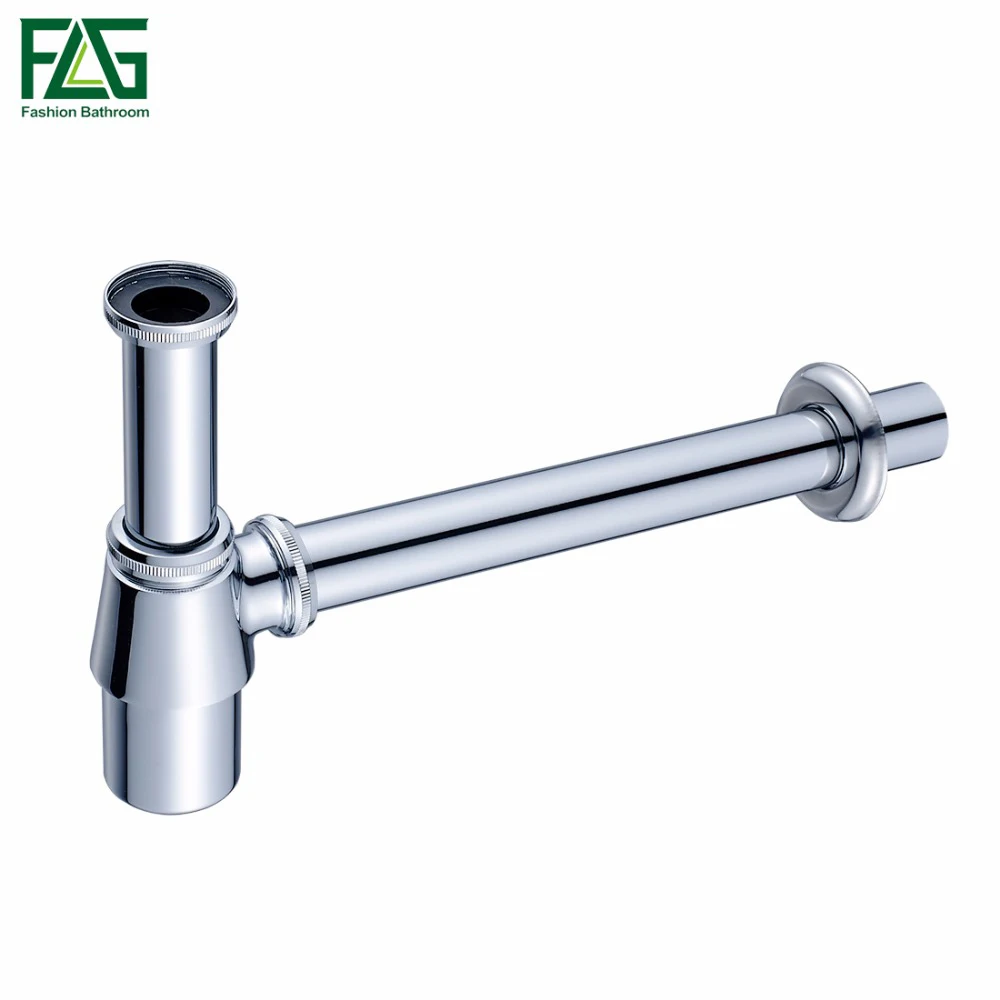

FLG Sink Drains Chrome Brass Plumbing Traps Bathroom Cabinet Ceramic Wall Mounted Basin Siphon Pop Up Waste P-Trap P130-01C