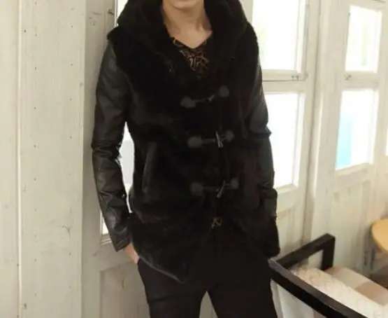 

S-6XL HOT 2019 Spring Men's New Fashion Imitation mane long slim hooded large size coat