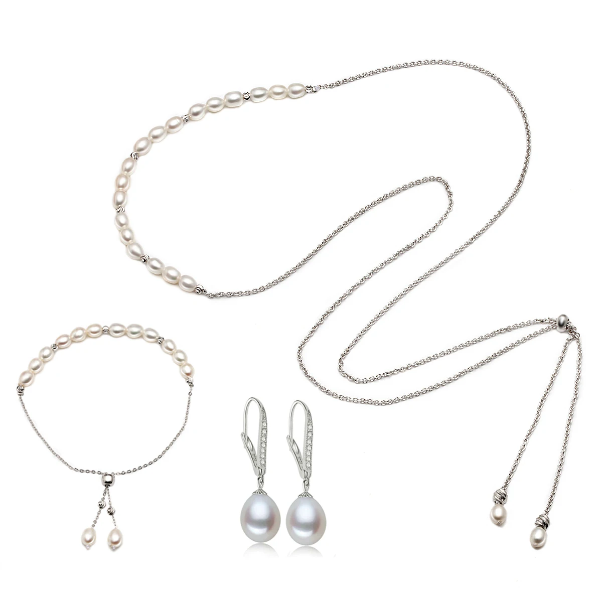 white pearl Модные Ювелирные наборы из настоящего жемчуга для женщин, белый натуральный жемчуг, длинная цепочка, ожерелье, серьги, ювелирные наборы, подарок на Рождество для девочек - Цвет камня: white pearl
