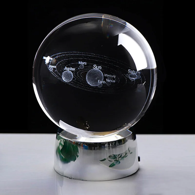 with LED base Новинка, 6 см, 3D солнечная система, глобус, хрустальный шар, светодиодный светильник, базовая модель, сфера, стеклянный шар для домашнего декора, подарок - Color: with LED base