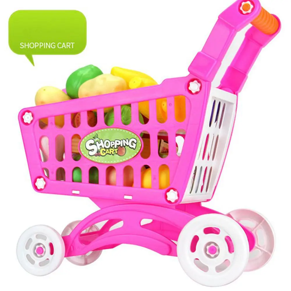 Детская пластиковая мини корзина для супермаркета с полным комплектом продуктов