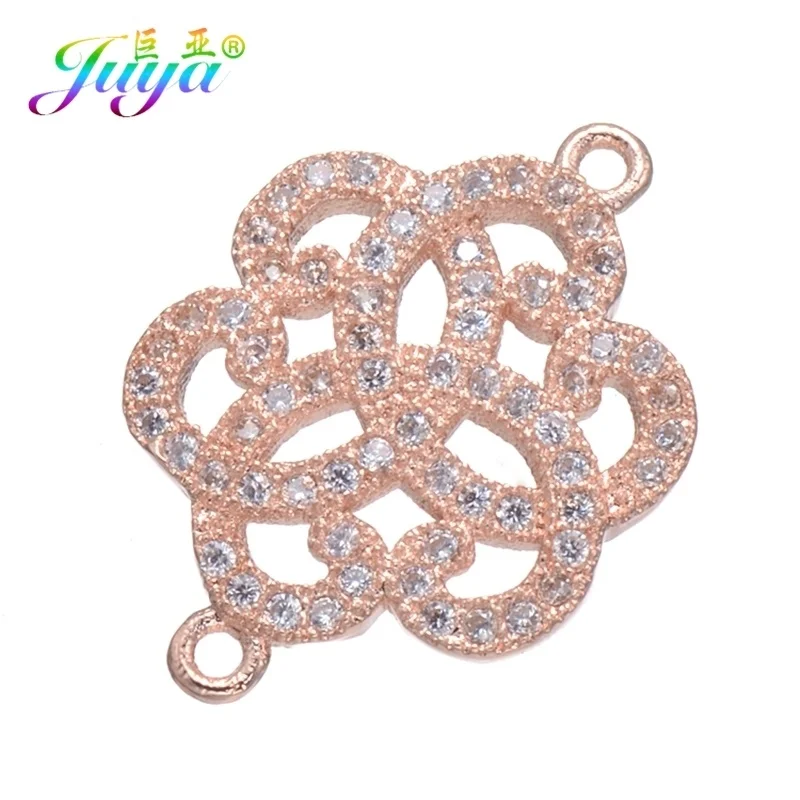 Rose Gold Juya DIY аксессуары для изготовления ювелирных изделий микро Pave циркон цветок звезда подвески-соединители для браслетов серьги аппаратный материал - Цвет: Rose Gold
