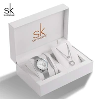 shengke brand creative women watch crystal design bracelet necklace set female jewelry fashion luxury wristwatch gift for women