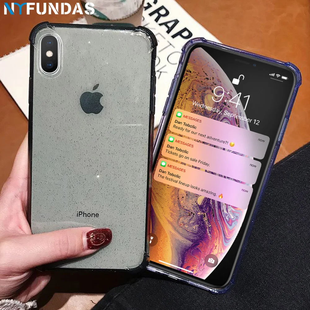 NYFundas 360 ударопрочный блестящий чехол для телефона iphone XR XS MAX прозрачный мягкий