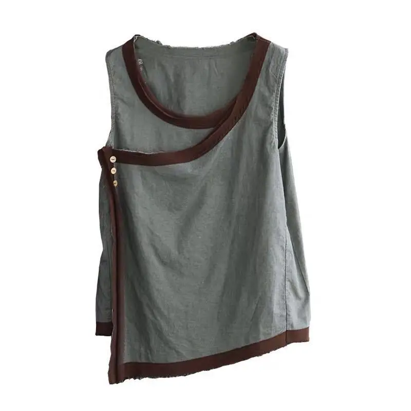2019 элегантная женская рубашка без рукавов льняная Свободная для отдыха в