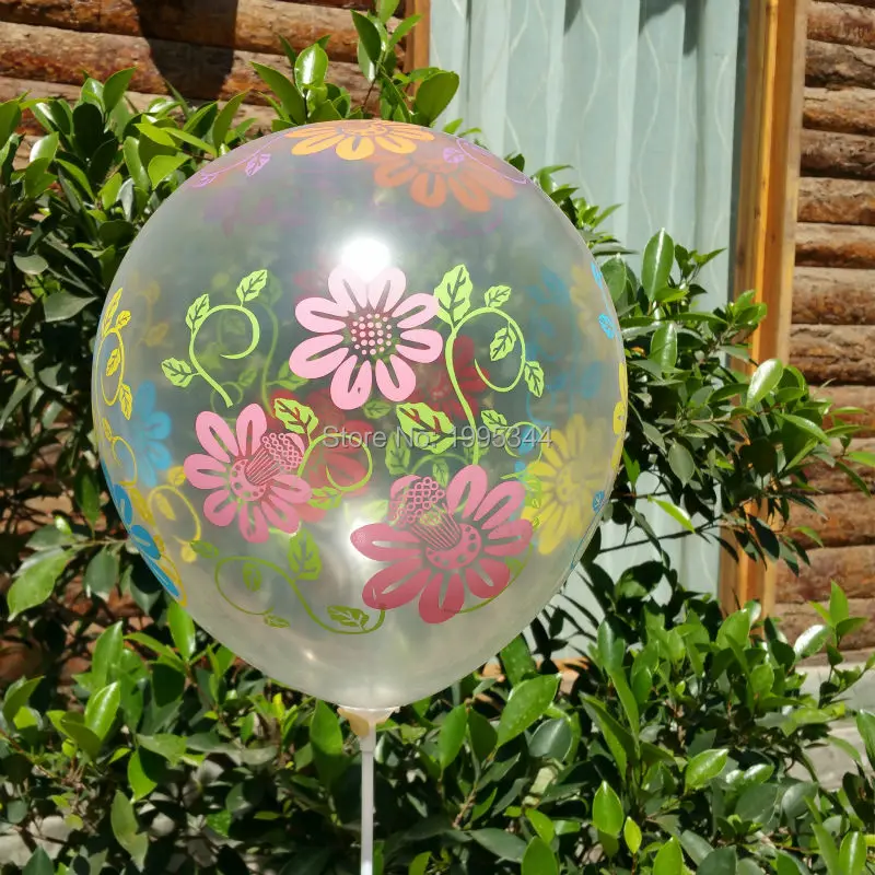 Прозрачный шар очень красивый латексный круглый с цветочным принтом украшение