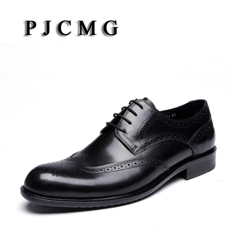 

PJCMG/Новинка; дышащие черные лоферы с резным узором; Мужские модельные туфли из натуральной кожи на шнуровке с острым носком; свадебные мужск...