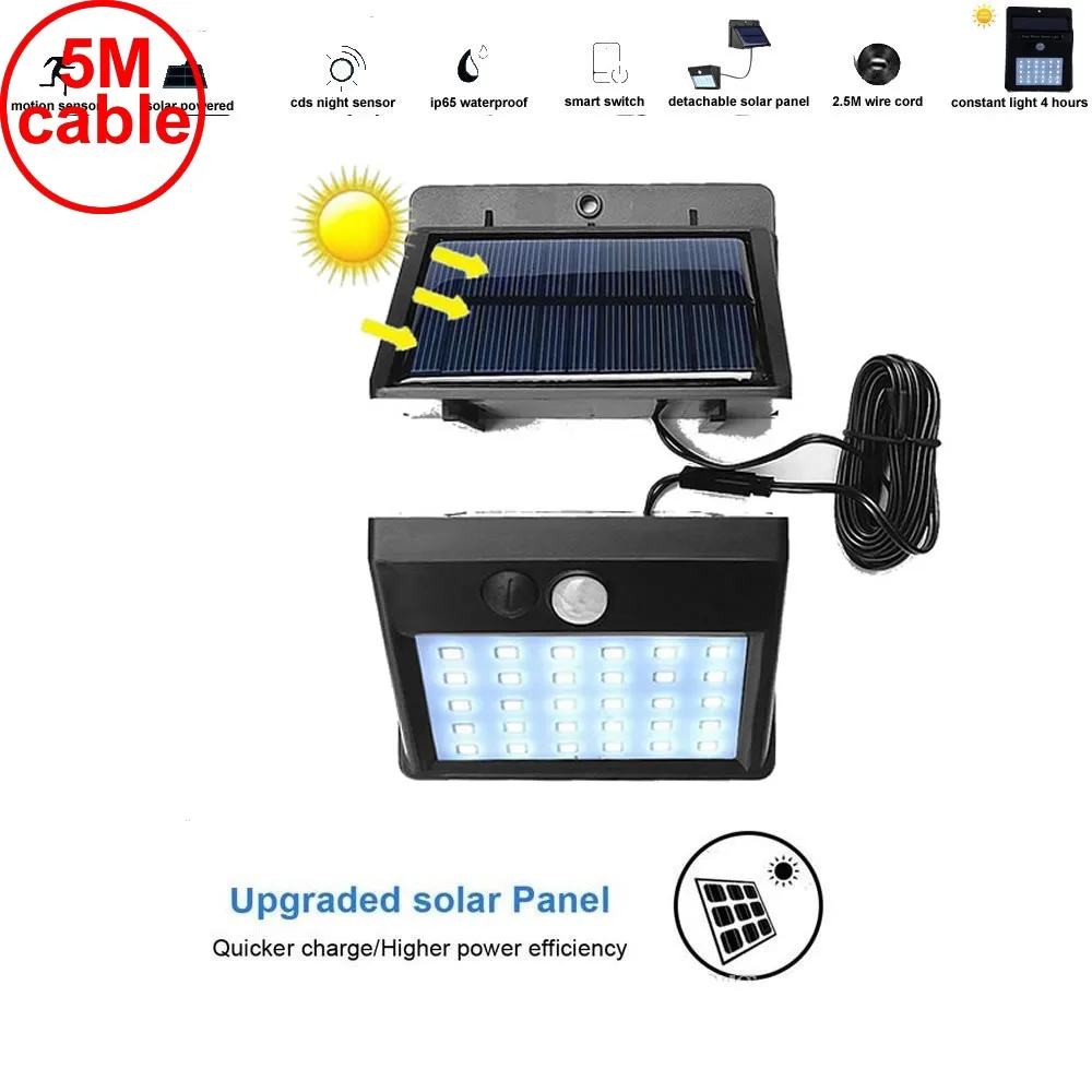 30 светодиодов Солнечный свет Сплит монтажа светодиодная лампа с pIR датчиком