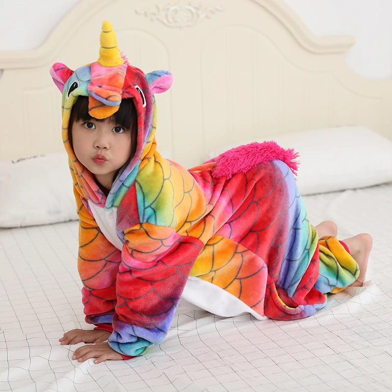 Girls Kigurumi 2018 Winter Pajamas For Boys Rainbow Cartoon Unicorn Kids Jumpsuit 4 6 8 10 12 Years Children Onesie Sleepwear |
