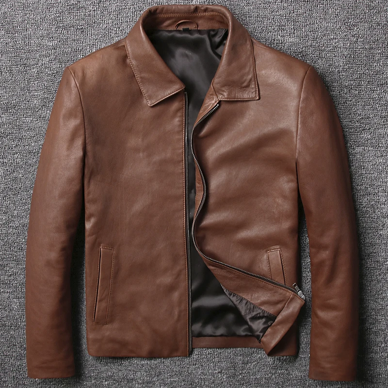 

On Sale Mens Genuine Leather Jackets Turn Down Collar Sheepskin Coats Plus Size Male Clothing Brown Overcoat Business Style