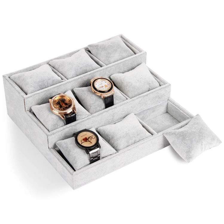 Серый бархатный лоток для ювелирных изделий 26*24 с 3 слойной подушкой браслета