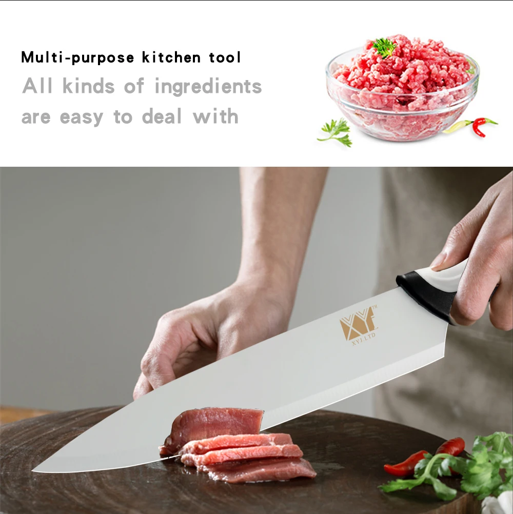 XYj кухонные ножи из нержавеющей стали набор шеф повара нарезки хлеба Santoku утилита