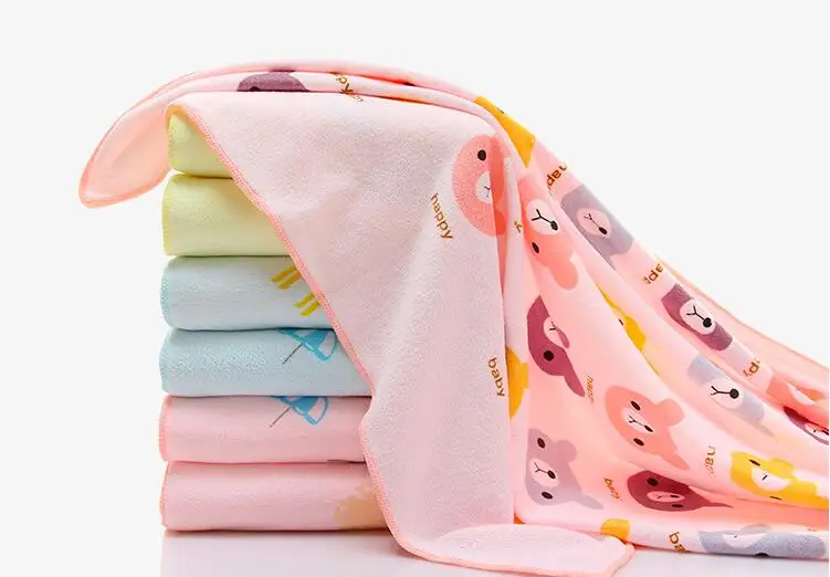 Kutto Cute bear head cartoon printed superfine fiber bath towel soft absorbent large towel 70*140cm
