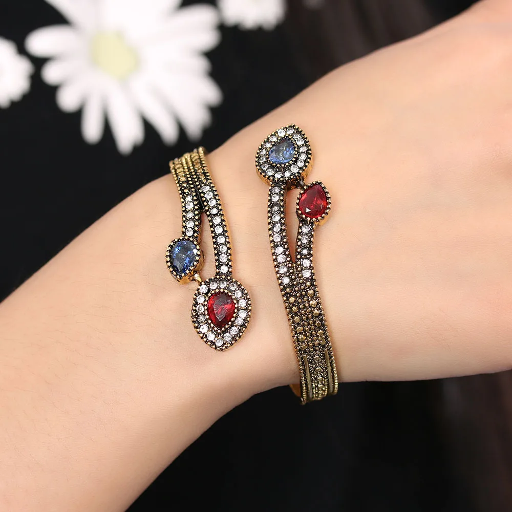 1 Pcs Vintage Bangles Fashion Turkish Resin flower Jewelry Cuff Antique Gold Color Ethnic Bangle for Women Gifts Wholesale|ethnic bangle|jewelry