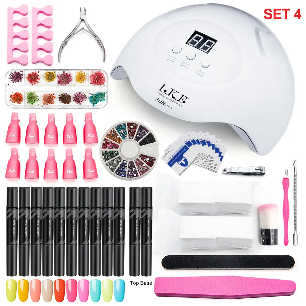 Set 4 With 12Pcs Gel LKE профессиональный маникюрный набор для ногтей SUN X7 Светодиодный УФ-набор для ногтей с лампой 12 шт. гелевая ручка для ногтей инструменты для маникюра - Цвет: Set 4 With 12Pcs Gel