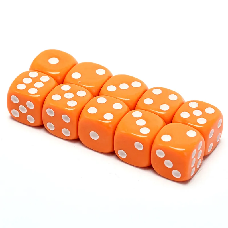 

10pcs/set acrylic colorful d6 dice,6 sided gambling small dice for sale,white,red,pink,orange, blue 5 colors wholesales 14mm