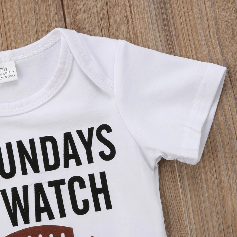 On sundays we watch football with daddy Newborn Baby Boy Football Cotton Romper Jumpsuit Outfits Short Sleeve Clothes | Детская одежда