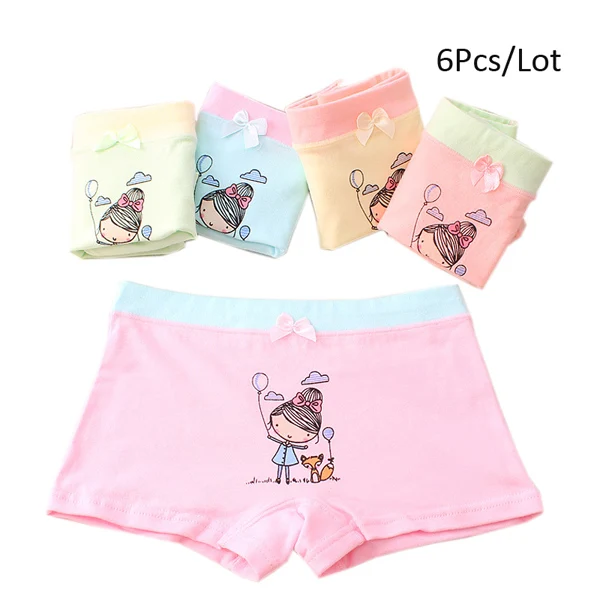 Color T 6 Pcs Хорошее качество; 6 шт./лот; стиль; детское хлопковое нижнее белье для девочек; милые короткие трусы; детские трусы; смешанные цвета - Цвет: Color T 6 Pcs