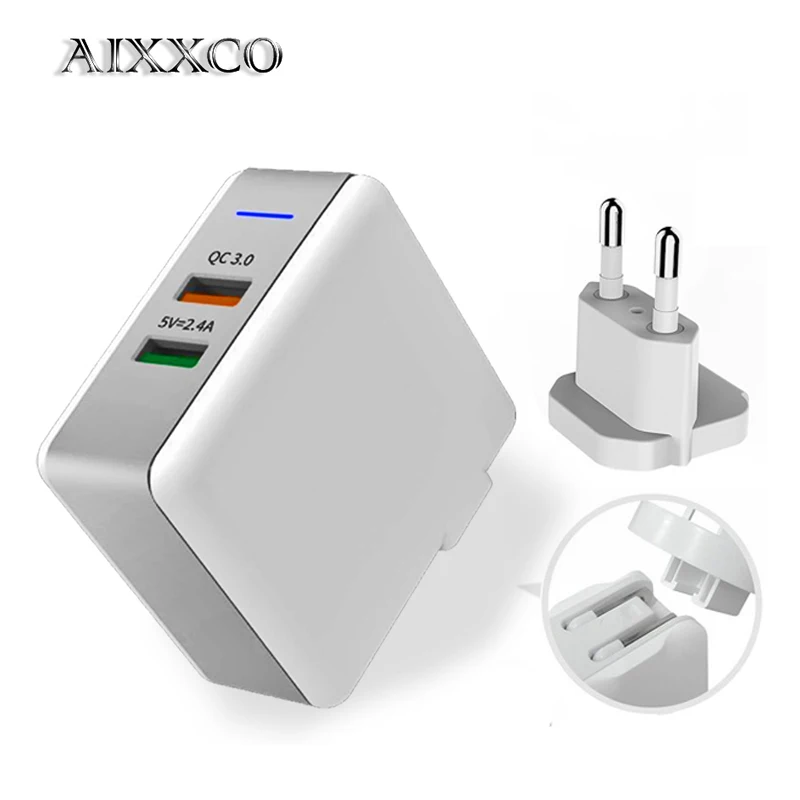 AIXXCO 2 USB Quick charge 3 0 5V 3A для Iphone 7 8 EU US Plug мобильный телефон Быстрая зарядка Samsug s8 s9
