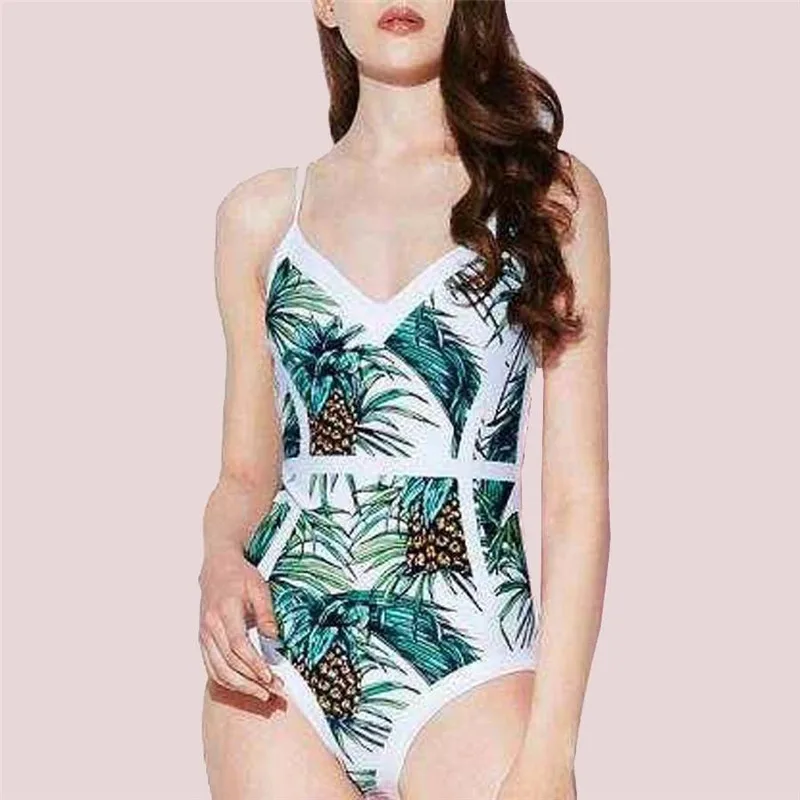 2018 Women's Print One-Piece Suits Swimsuit Push Up Leaf Padded Bikini Swimwear Bathing One Piece Monokini | Спорт и развлечения