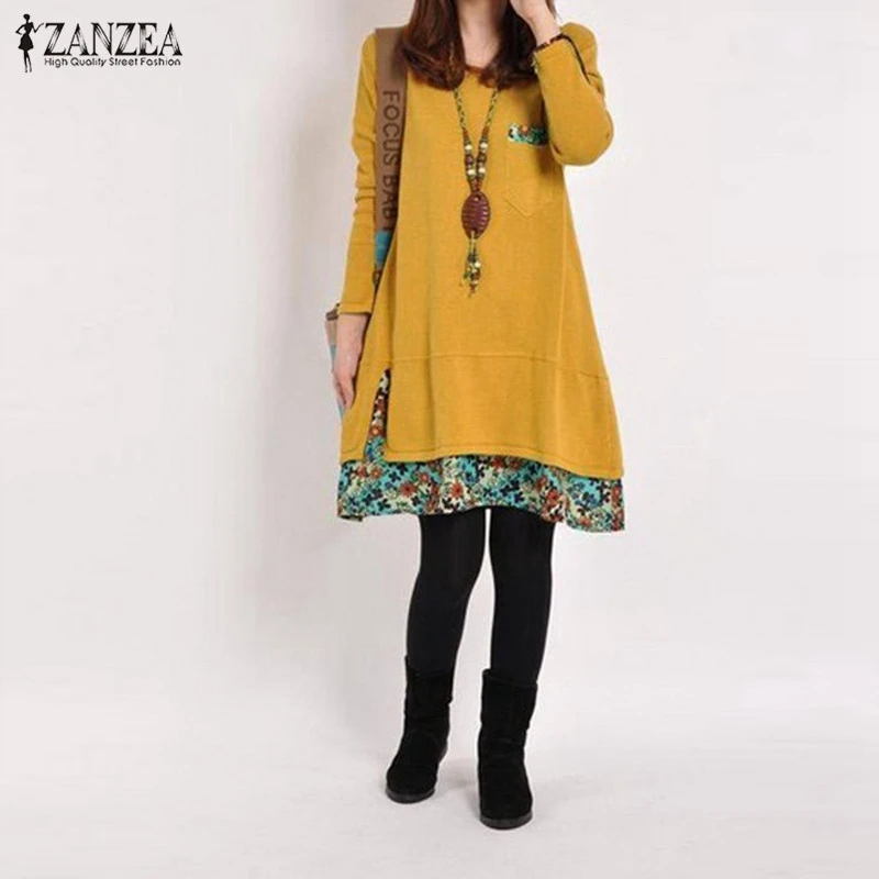 Женское повседневное винтажное платье свободное Хлопковое с цветочным принтом