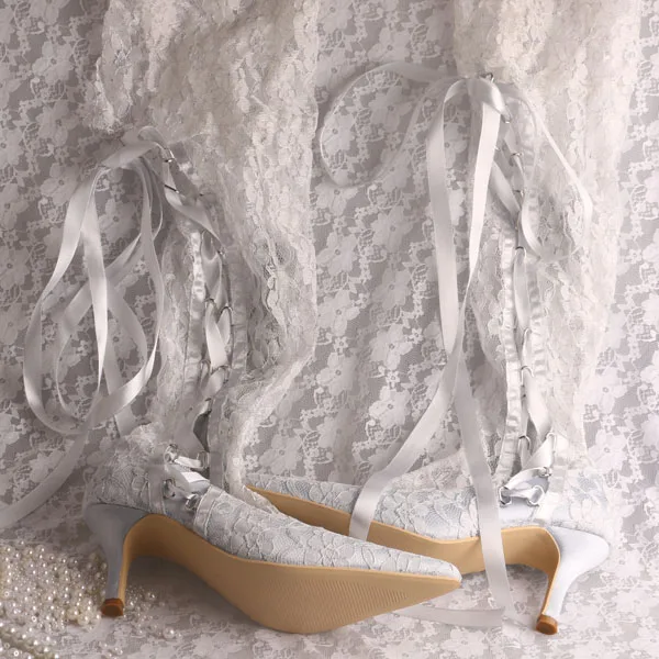 

European Style Pointed Toe Over Knee Lace Boots for Wedding White Lace