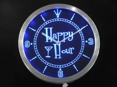 

nc0340 Happy Hour Bar Beer Glass Neon Light Signs LED Wall Clock