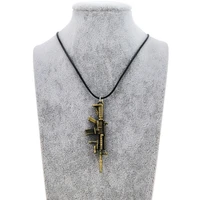fashion new cs go leather chain gun pendant necklace for men counter strike vintage gold guns choker necklace male jewelry gift