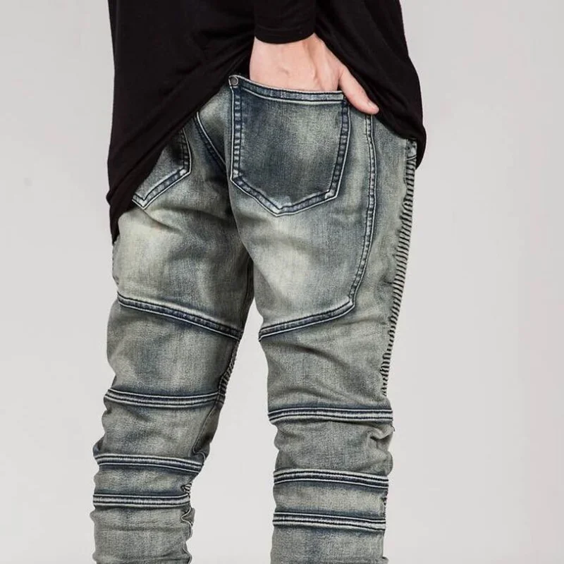 

2021 Men's Stretchy Ripped Skinny Biker Jeans Destroyed Slim Fit Denim Pants Mens Elastic Waist Harem Pants Men Jogger Clothes