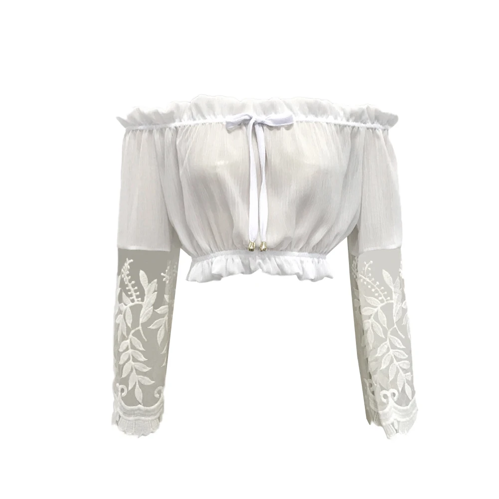 Женская летняя футболка шифоновая Кружевная с расклешенными рукавами