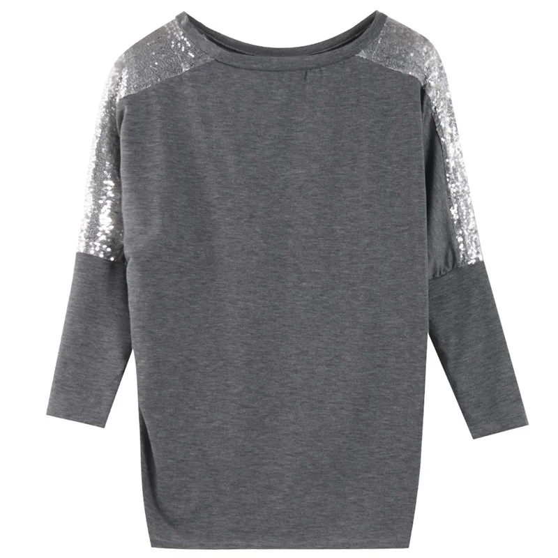 Женская хлопковая футболка с длинным рукавом блестками|casual t-shirt|cotton long sleevesleeve top |