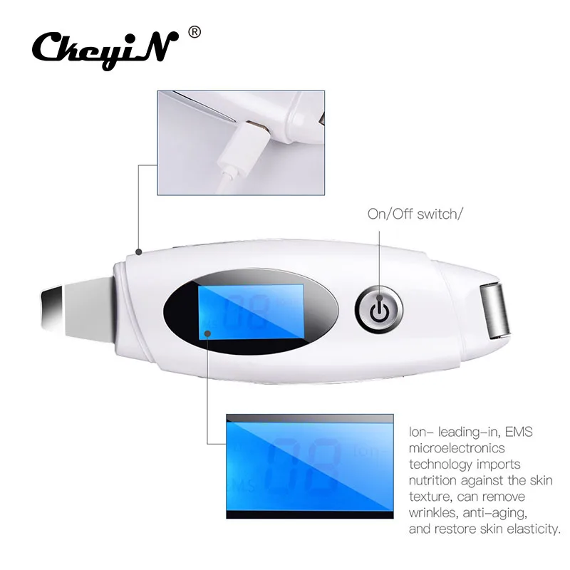 

LCD Digital Intelligent Skin Scrubber Ultrasonic Ion Facial Pore Cleaner Cutin Blackhead Acne Removal Machine Beauty Device 46