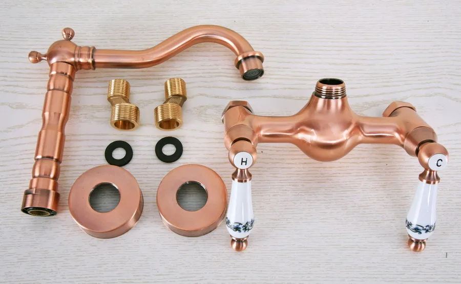 Античный красный медный латунный Смеситель для ванной и кухни смеситель