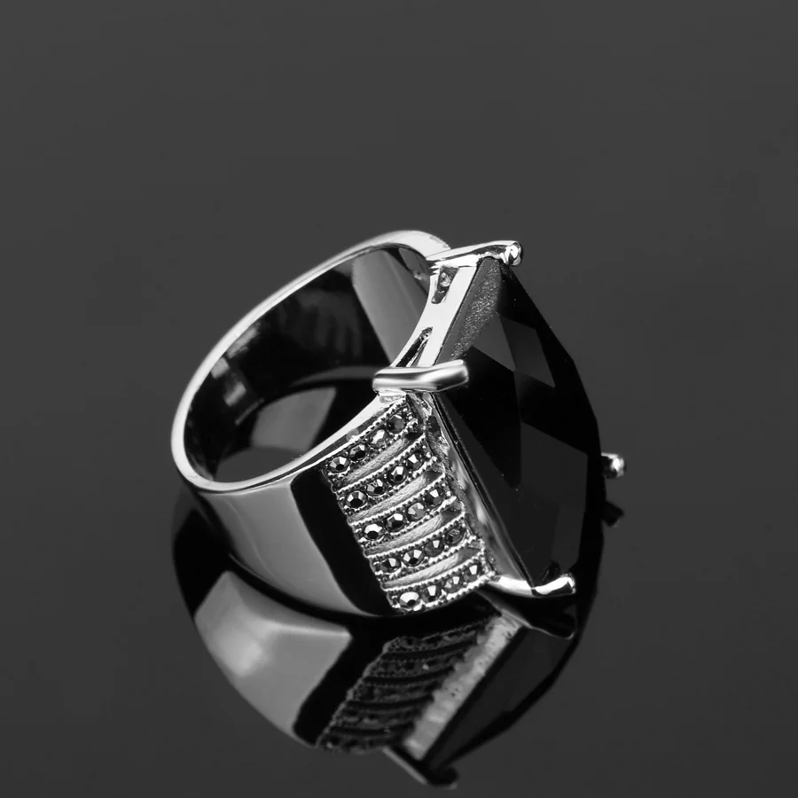 Женское Винтажное кольцо OL черное с мозаикой Большое Квадратное стеклянное