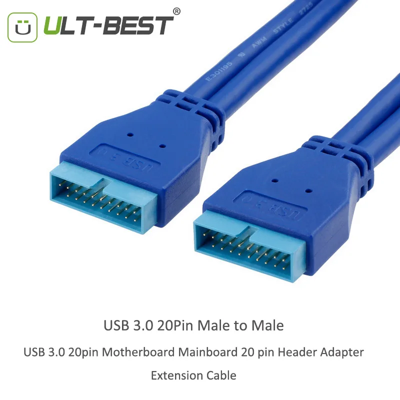 ULT-BEST 50 см USB 3.0 20pin материнская плата 20 pin штырь-штырь м/м разъем адаптера кабеля