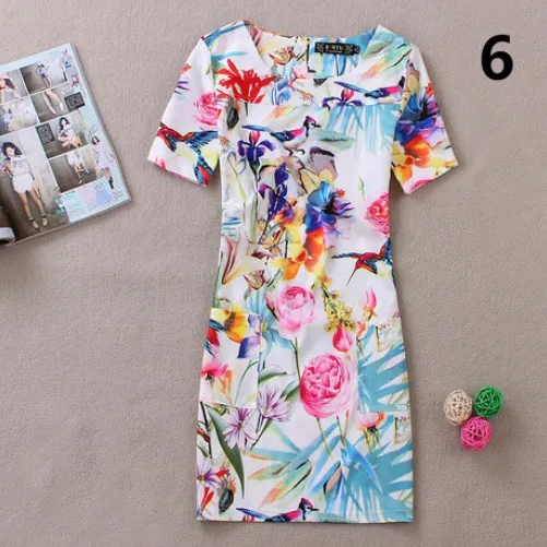 Yw3 Women Casual Dress Plus Size Bohemian Mini Butterfly Novelty FlowerGreen Blue Print Summer 2014 Vestidos | Женская одежда