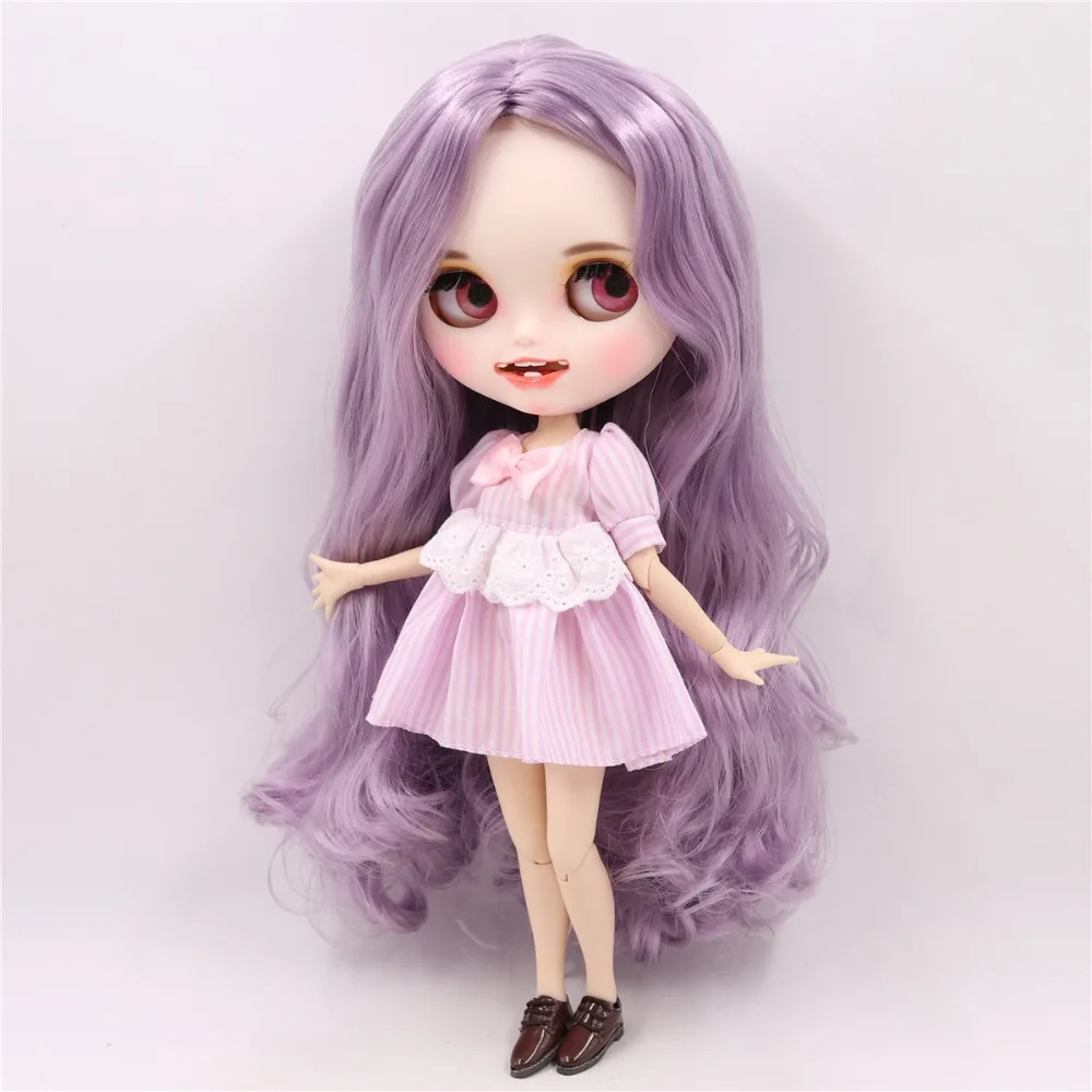 1/6 bjd фабрика blyth кукла с яркой кожей шарнир тело бледно-фиолетовый фиолетовые волосы, новое матовое лицо с зубами, 30 см BL1049
