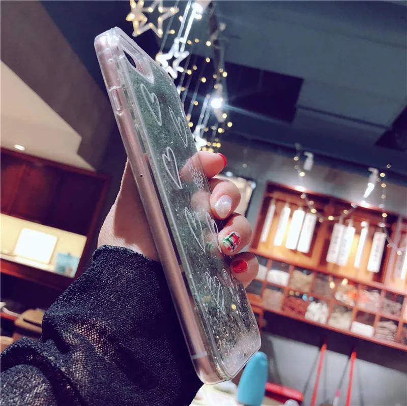Сердце рисунком блеск Динамические Liquid зыбучие пески телефон чехлы для iPhone X 8