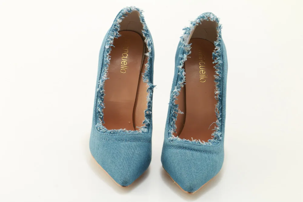 Mancuello/синие джинсы женские туфли лодочки с острым носком на высоком каблуке