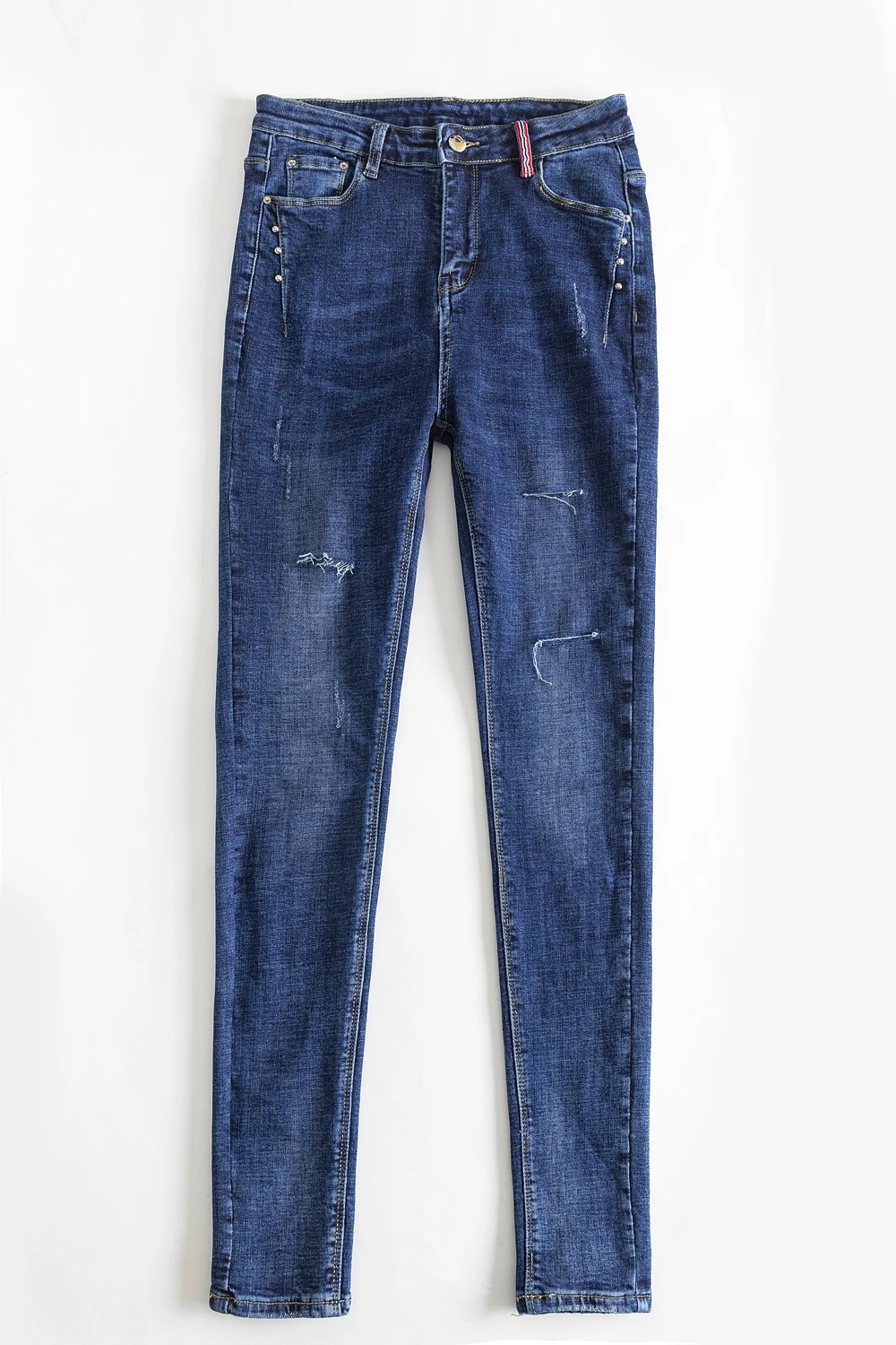 Женские обтягивающие джинсы-карандаш с высокой талией дырками большого размера |