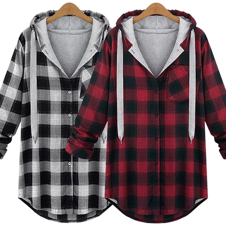

Autumn Casual Long Sleeve Plaid Hoodies Coat For Women Jackets 2020 Plus Size Jackets For Women Outerwears