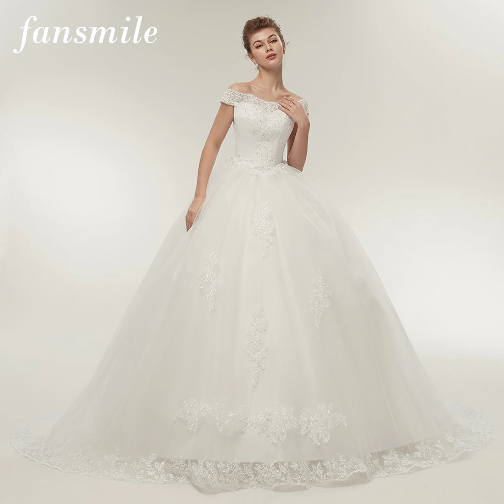Fansmile Vestidos de Noivas Винтажные белые свадебные платья с длинным шлейфом размера плюс индивидуальные кружевные бальные Свадебные платья FSM-121T