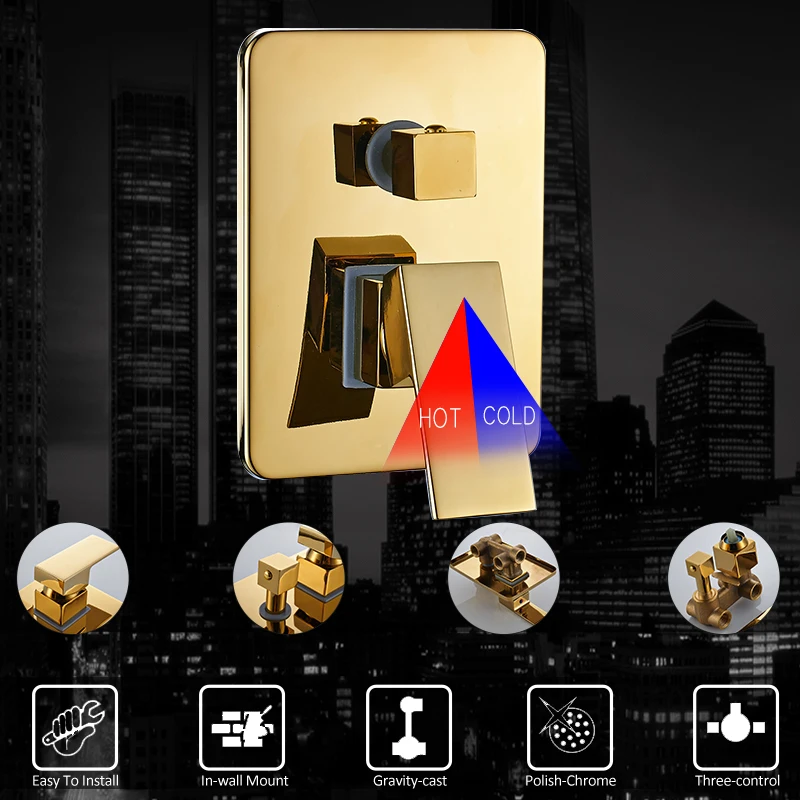Quyanre Золотой смеситель для душа в золотом цвете ультратонкая Душевая насадка 6 шт. массаж спа душ струевой 3-сторонний выход смеситель для ванны золотой набор для душа